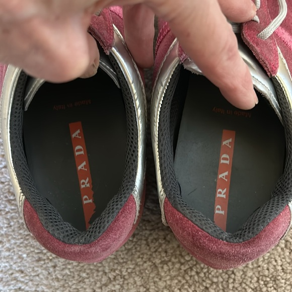 Prada Italy Red Stripe with silver leather and dark pink suede size 39 (US WM 9) - Picture 6 of 13